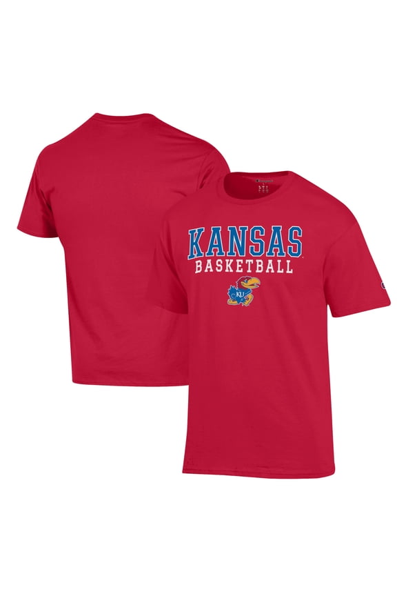 Men's Champion Red Kansas Jayhawks Basketball Stack T-Shirt