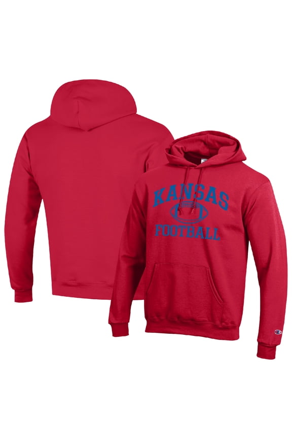 Men's Champion Red Kansas Jayhawks Football Icon Pullover Hoodie