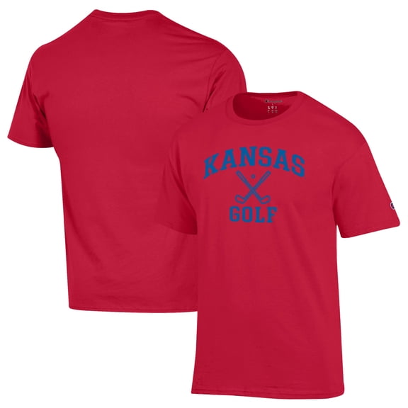 Men's-Champion  Red Kansas Jayhawks Icon Golf T-Shirt