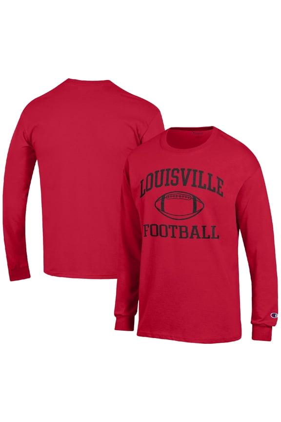 Men's Champion Red Louisville Cardinals Football Icon Long Sleeve T-Shirt