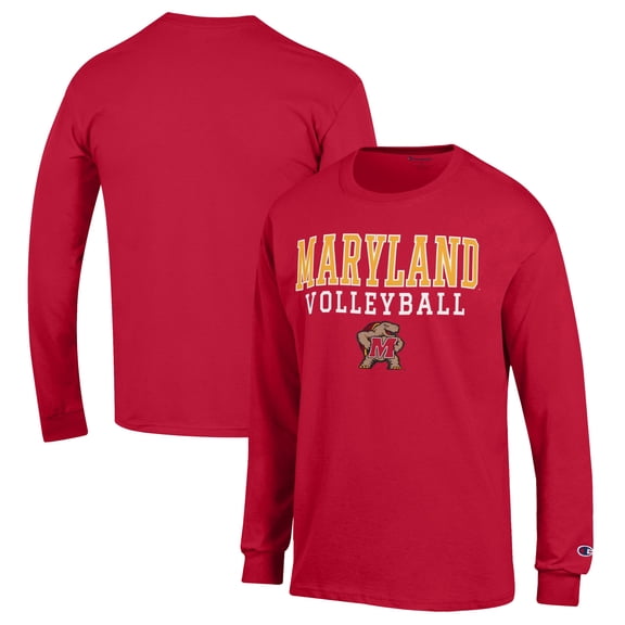 Men's Champion Red Maryland Terrapins Stack Logo Volleyball Powerblend Long Sleeve T-Shirt