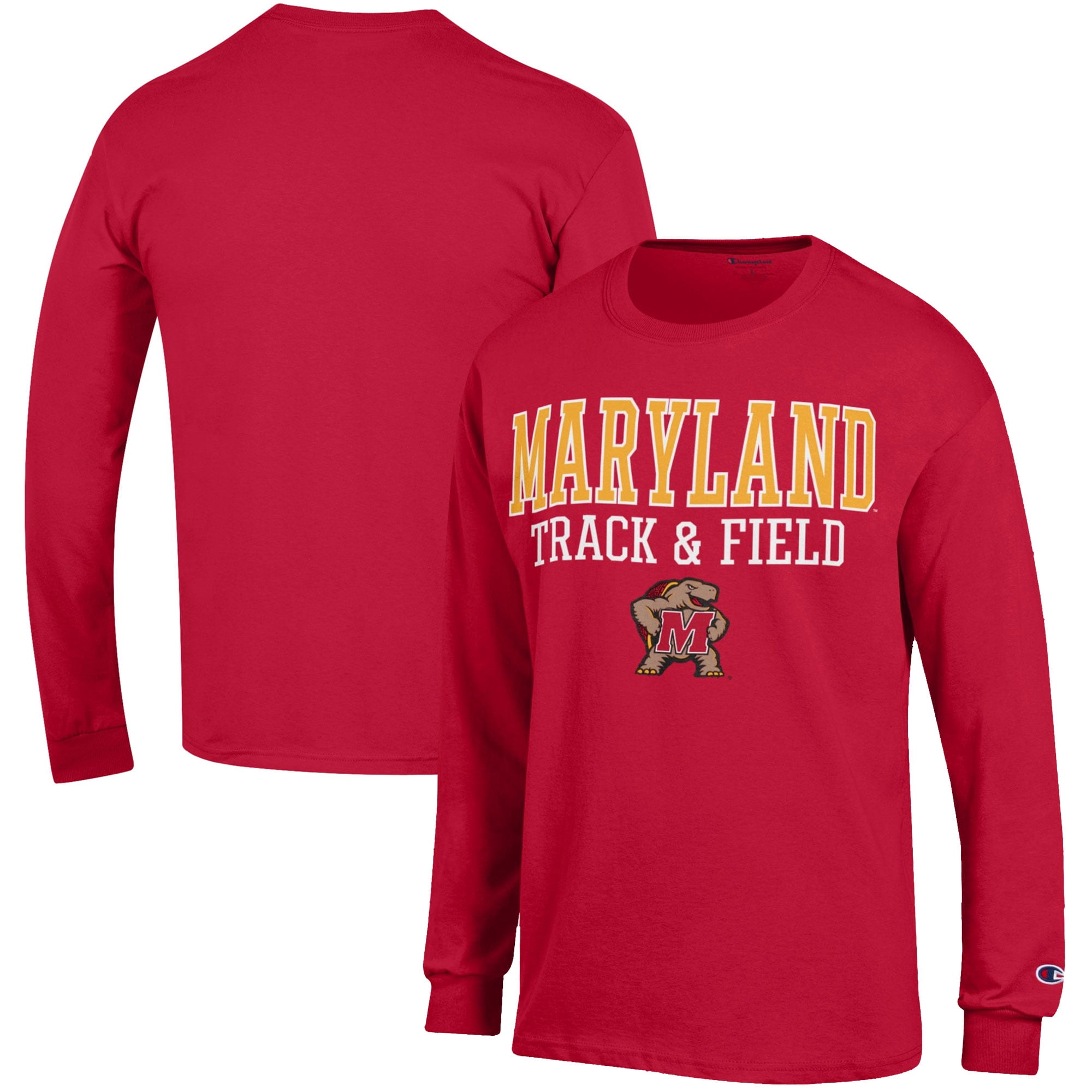 Men's Champion  Red Maryland Terrapins Track & Field Stack Long Sleeve T-Shirt