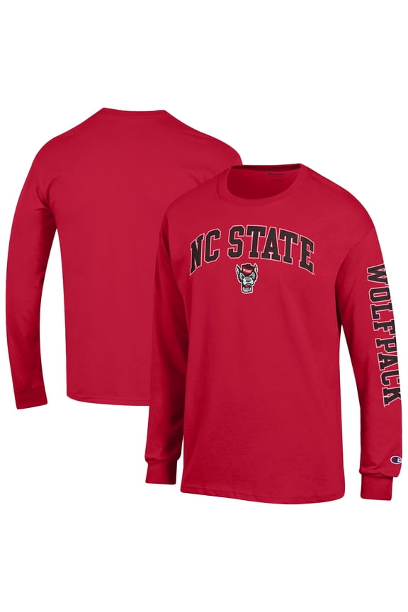 Men's Champion Red NC State Wolfpack Arch Over Logo 2-Hit Long Sleeve T-Shirt