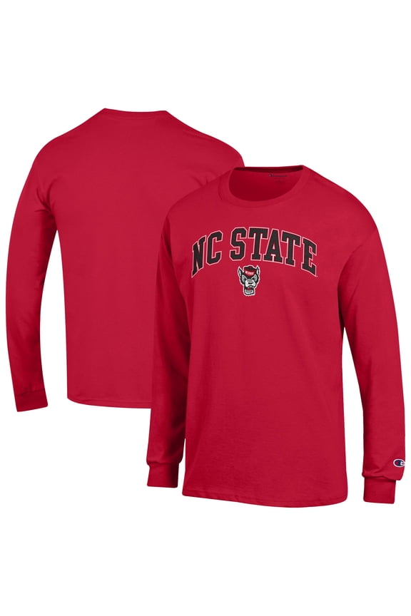 Men's-Champion Red NC State Wolfpack Arch Over Logo Long Sleeve T-Shirt