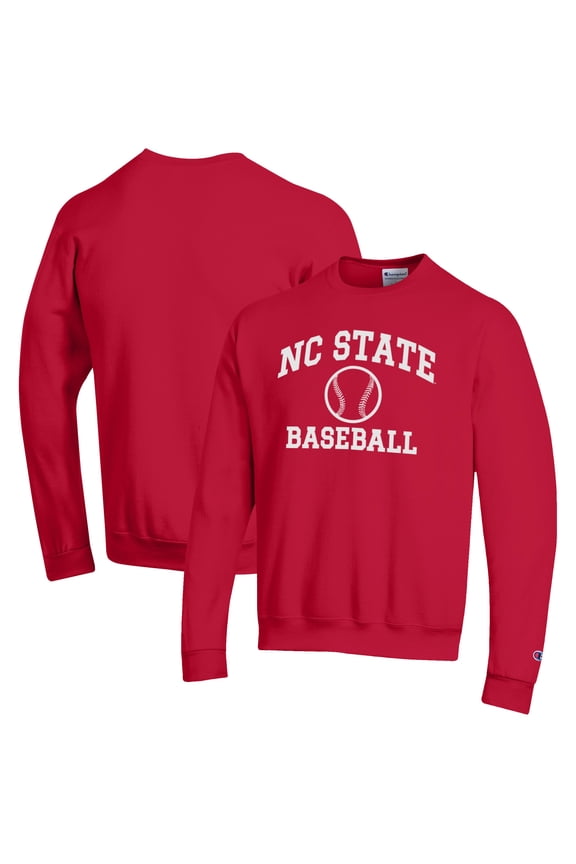 Men's Champion Red NC State Wolfpack Baseball Icon Crewneck Pullover Sweatshirt