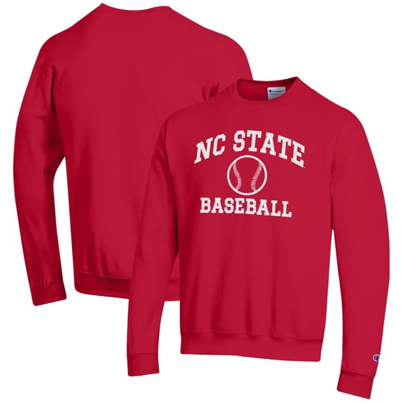 Men's Champion Red NC State Wolfpack Baseball Icon Crewneck Pullover Sweatshirt