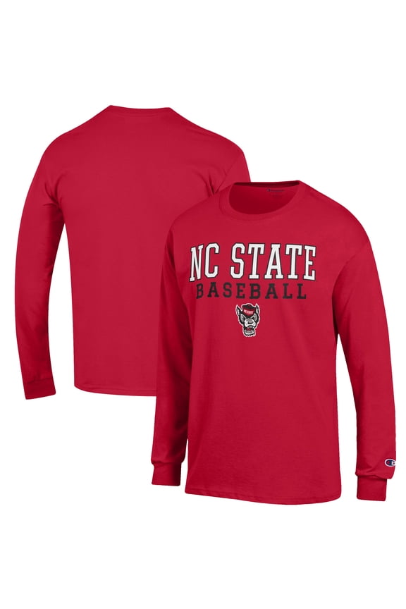 Men's Champion Red NC State Wolfpack Baseball Stack Long Sleeve T-Shirt