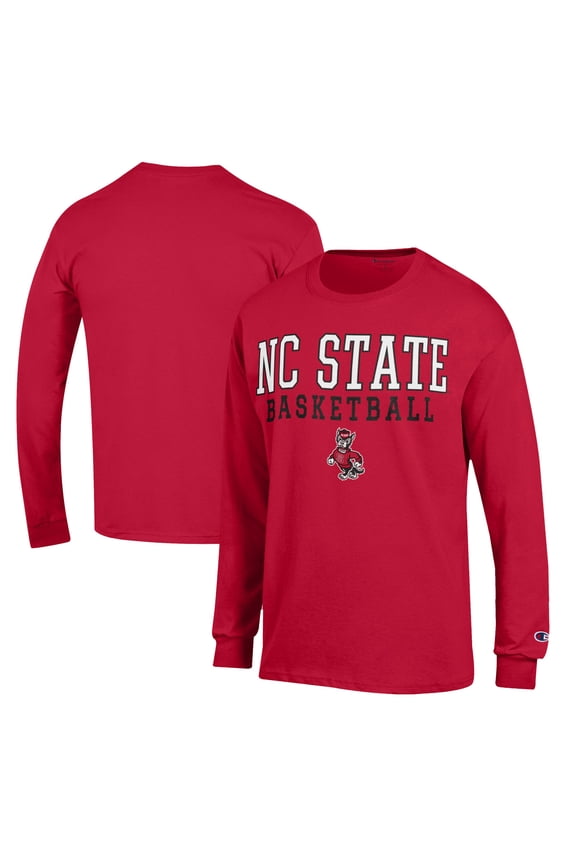 Men's Champion Red NC State Wolfpack Basketball Stack Long Sleeve T-Shirt