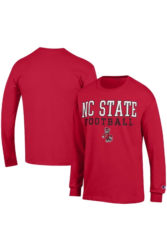Men's Champion Red NC State Wolfpack Football Stack Long Sleeve T-Shirt