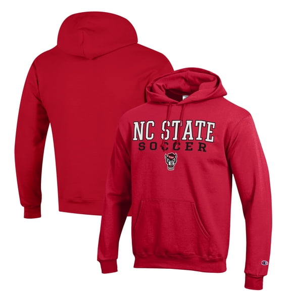 Men's Champion Red NC State Wolfpack Soccer Stack Logo Powerblend Pullover Hoodie