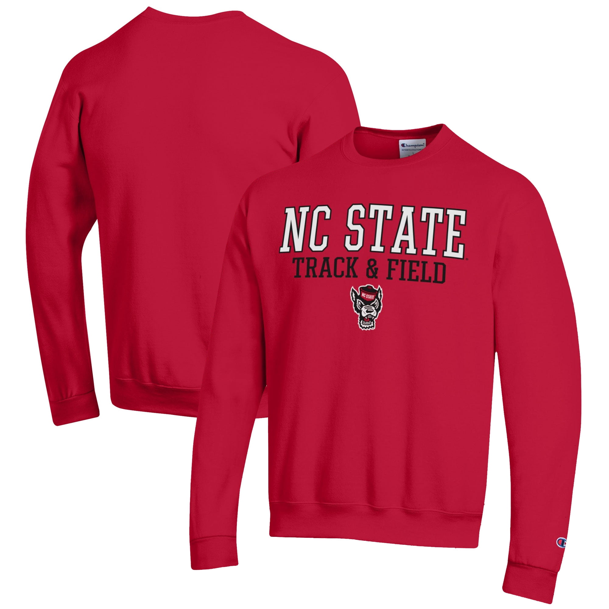 Men's Champion  Red NC State Wolfpack Track & Field Stack Powerblend Pullover Sweatshirt