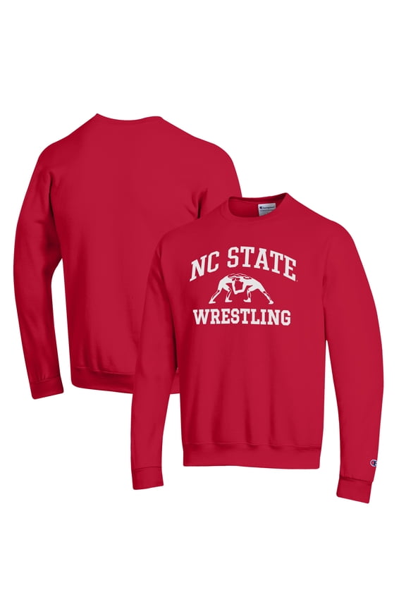 Men's Champion Red NC State Wolfpack Wrestling Icon Powerblend Pullover Sweatshirt