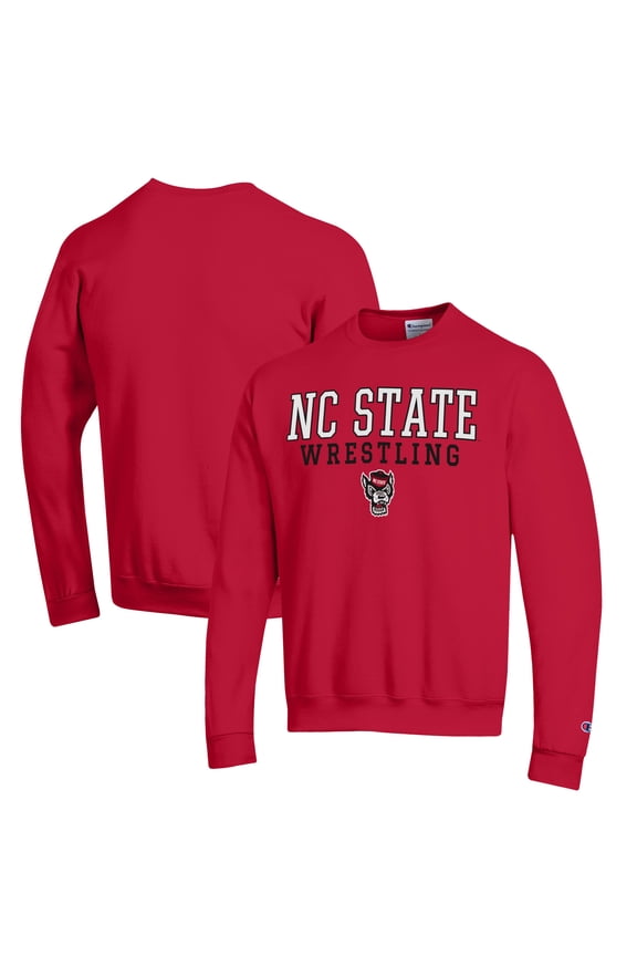 Men's Champion Red NC State Wolfpack Wrestling Stack Powerblend Pullover Sweatshirt