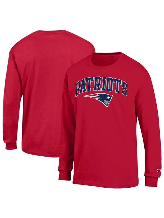 Men's Champion Red New England Patriots Arch Over Logo Long Sleeve T-Shirt