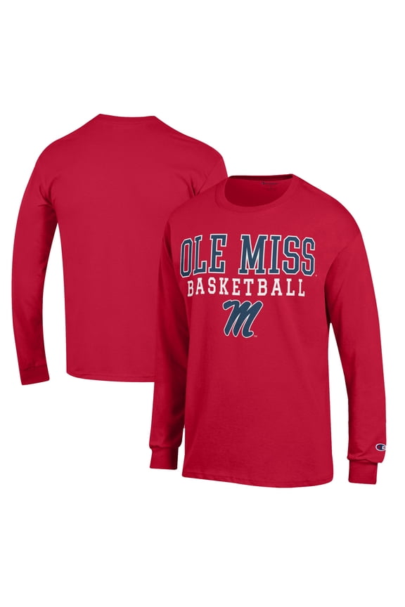 Men's Champion Red Ole Miss Rebels Basketball Stack Long Sleeve T-Shirt