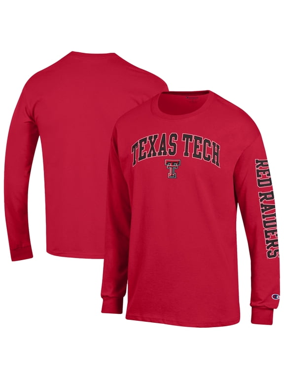Men's Champion Red Texas Tech Red Raiders Arch Over Logo 2-Hit Long Sleeve T-Shirt