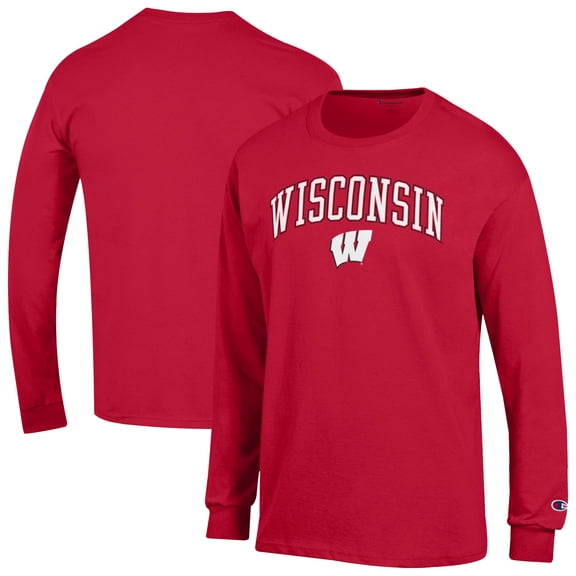 Men's-Champion  Red Wisconsin Badgers Arch Over Logo Long Sleeve T-Shirt