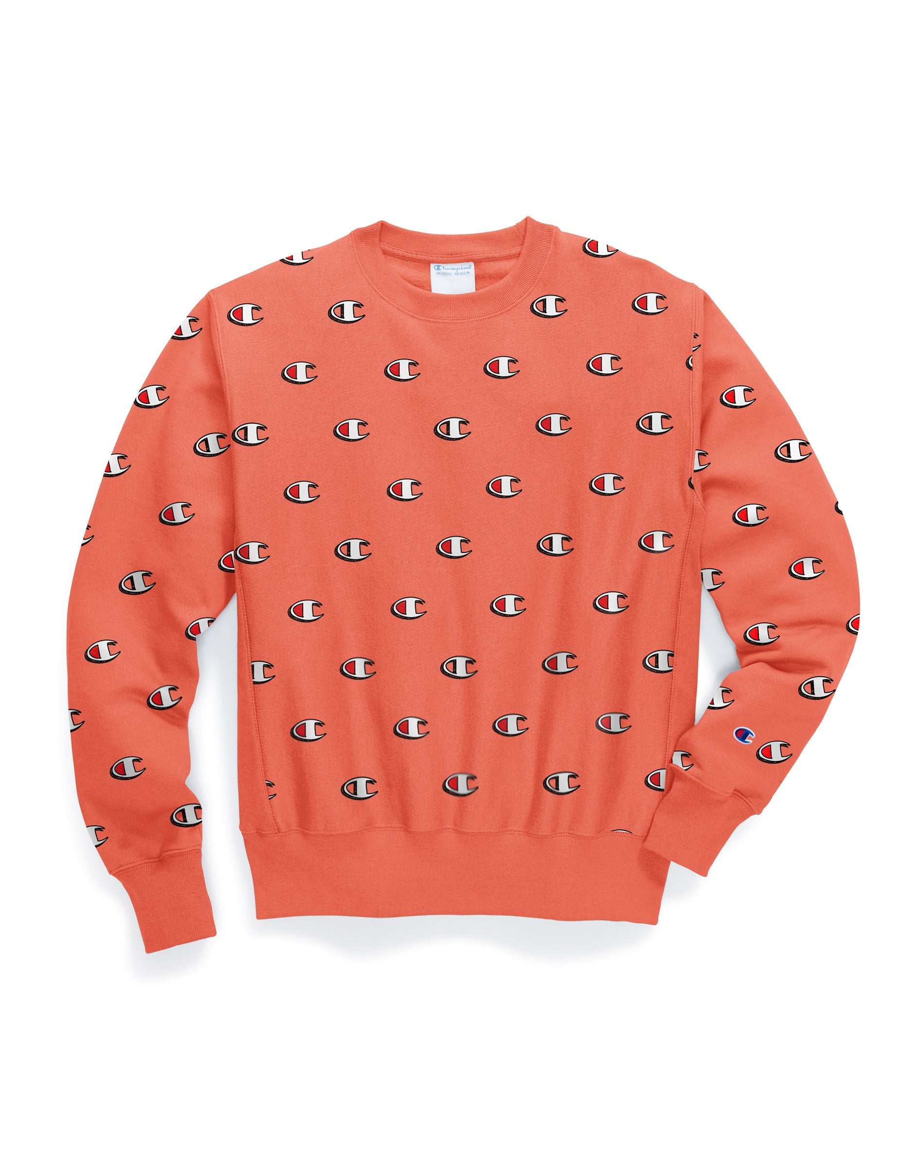 Men s Champion Reverse Weave Crew All Over Logo Giant Script