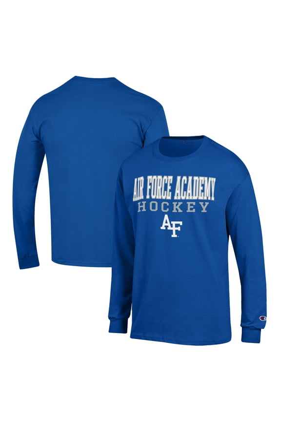 Men's Champion Royal Air Force Falcons Stack Logo Hockey Powerblend Long Sleeve T-Shirt