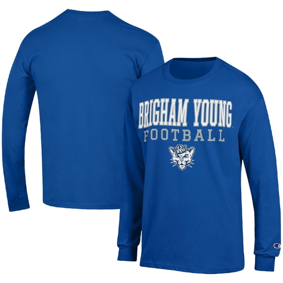 Men's Champion Royal BYU Cougars Football Stack Long Sleeve T-Shirt