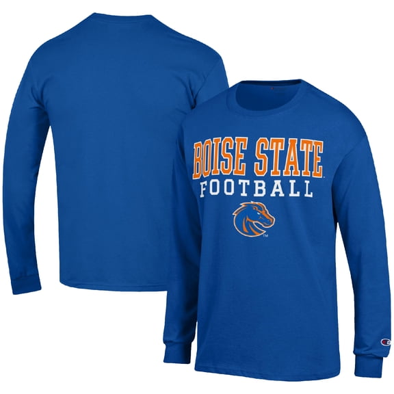 Men's Champion Royal Boise State Broncos Football Stack Long Sleeve T-Shirt