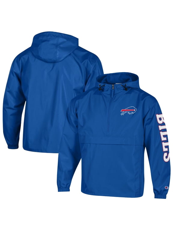 Men's Champion Royal Buffalo Bills Packable Hooded Windbreaker Half-Zip Jacket