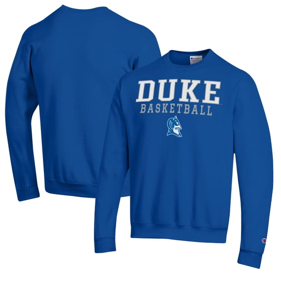 Men's Champion Royal Duke Blue Devils Basketball Stack Pullover Crewneck Sweatshirt