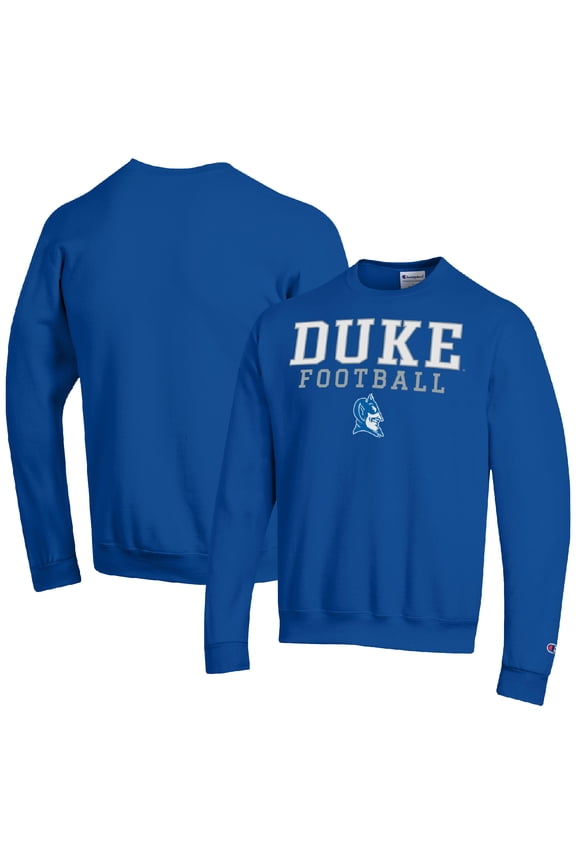 Men's Champion Royal Duke Blue Devils Football Stacked Pullover Sweatshirt