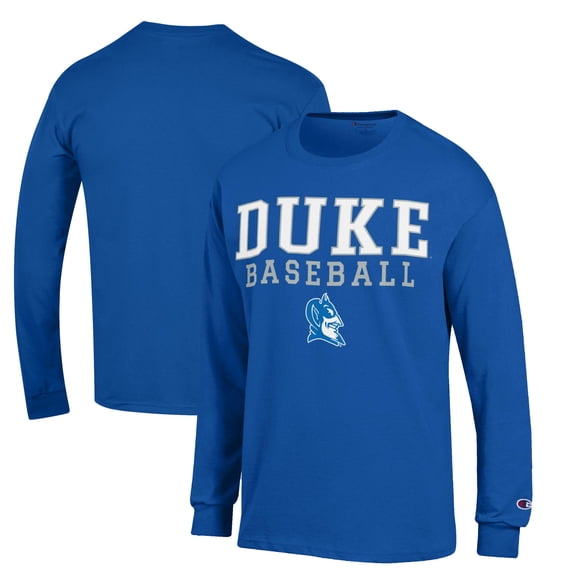 Men's Champion  Royal Duke Blue Devils Stacked Logo Baseball Long Sleeve T-Shirt