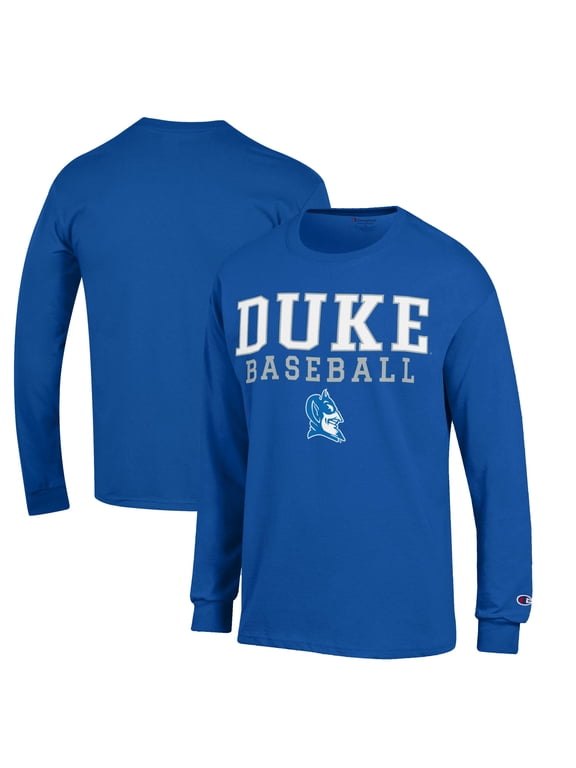 Men's Champion Royal Duke Blue Devils Stacked Logo Baseball Long Sleeve T-Shirt