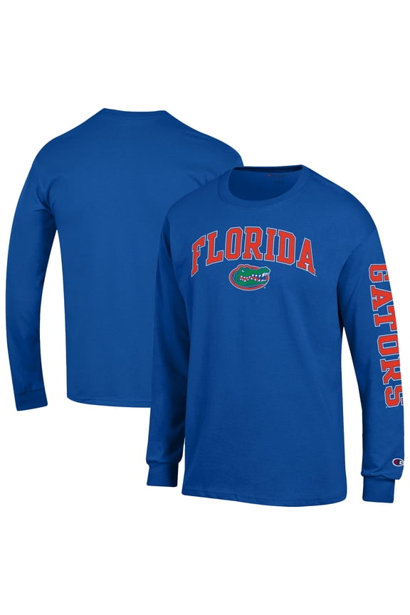 Men's Champion  Royal Florida Gators Arch Over Logo 2-Hit Long Sleeve T-Shirt