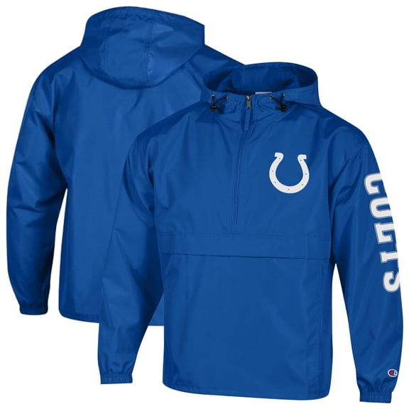 Men's Champion Royal Indianapolis Colts Packable Hooded Windbreaker Half-Zip Jacket
