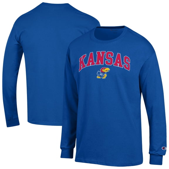 Men's-Champion  Royal Kansas Jayhawks Arch Over Logo Long Sleeve T-Shirt