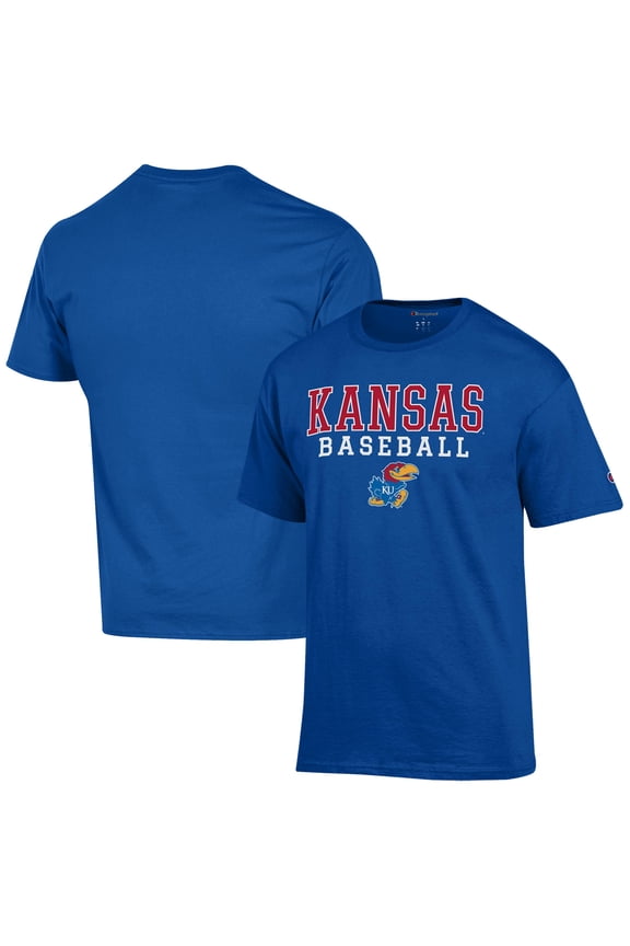 Men's Champion  Royal Kansas Jayhawks Baseball Stack T-Shirt