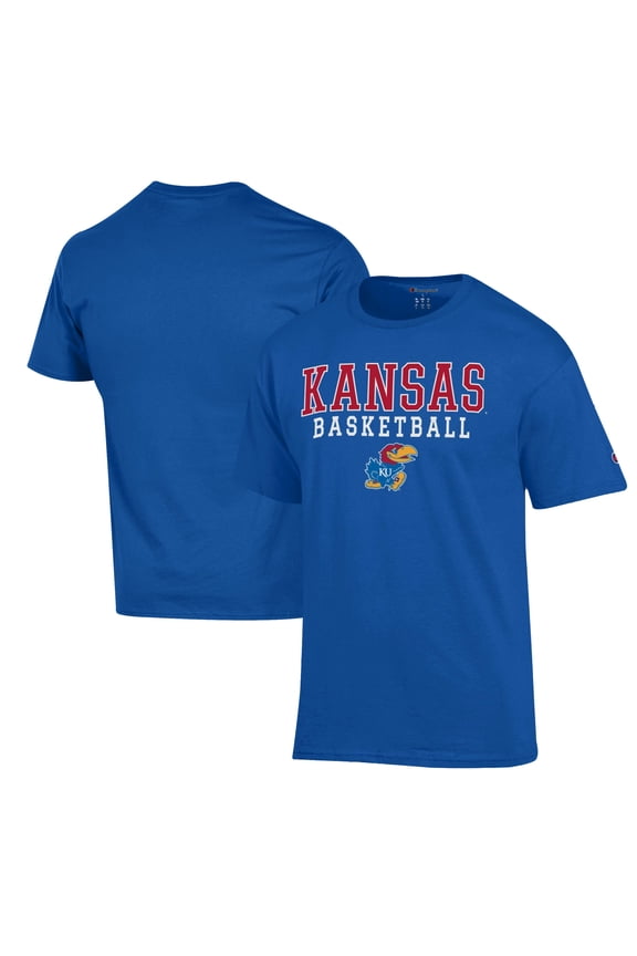 Men's Champion Royal Kansas Jayhawks Basketball Stack T-Shirt