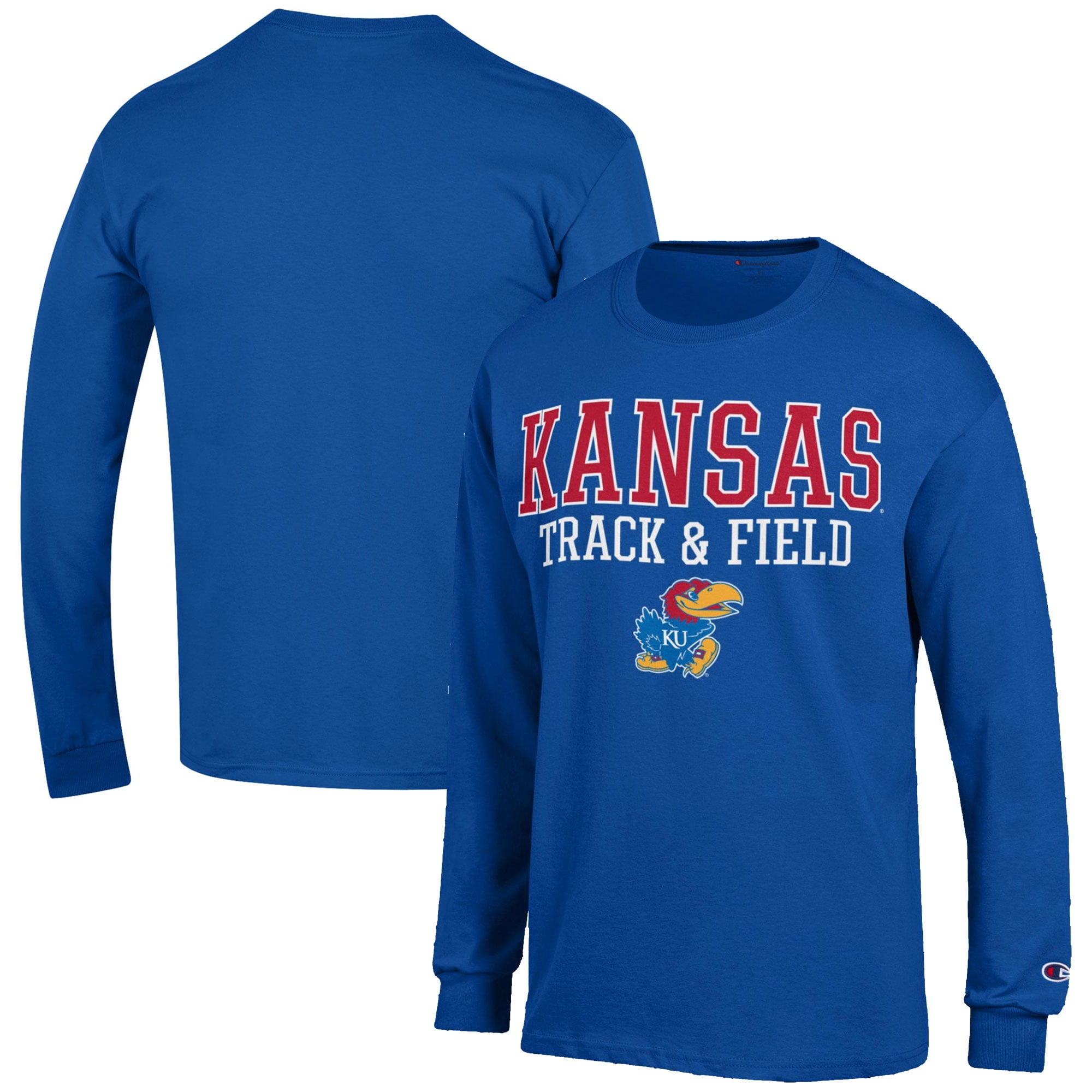 Men's Champion  Royal Kansas Jayhawks Track & Field Stack Long Sleeve T-Shirt