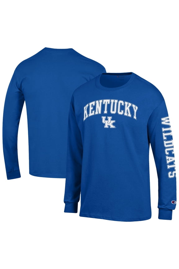 Men's Champion  Royal Kentucky Wildcats Arch Over Logo 2-Hit Long Sleeve T-Shirt