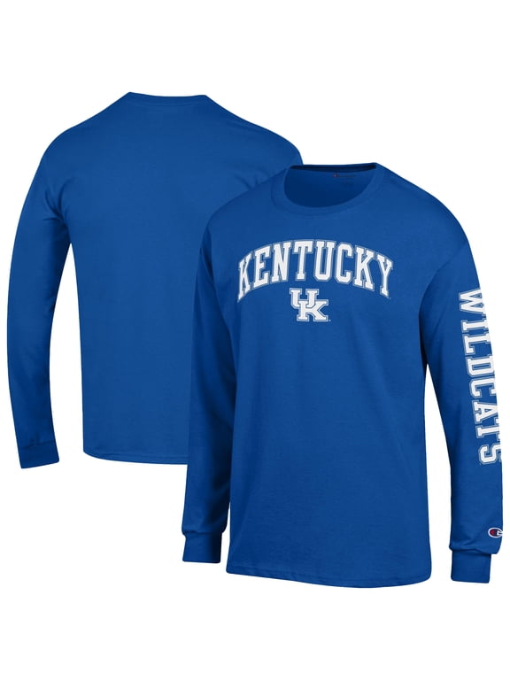 Men's Champion Royal Kentucky Wildcats Arch Over Logo 2-Hit Long Sleeve T-Shirt