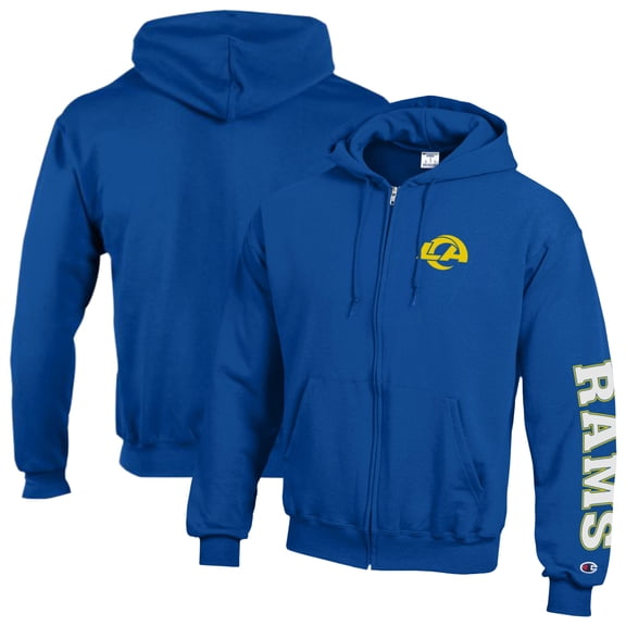 Men's Champion Royal Los Angeles Rams Powerblend Fleece Full-Zip Hoodie