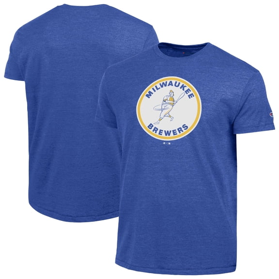 Men's Champion Royal Milwaukee Brewers Cooperstown Logo Tri-Blend T-Shirt