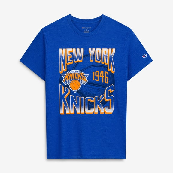 Men's Champion Royal New York Knicks Basketball Background Tri-Blend T-Shirt