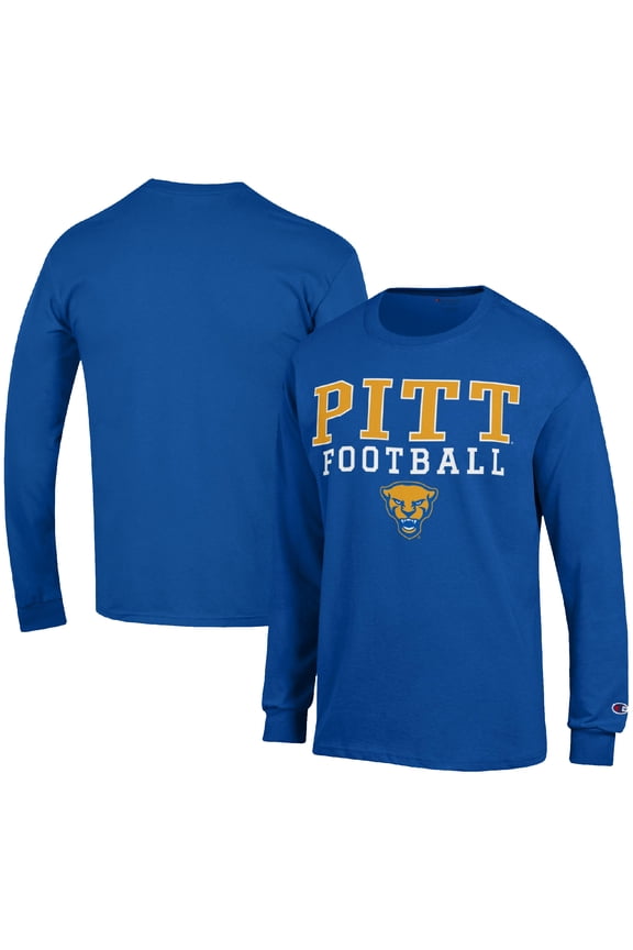 Men's Champion Royal Pitt Panthers Football Stack Long Sleeve T-Shirt