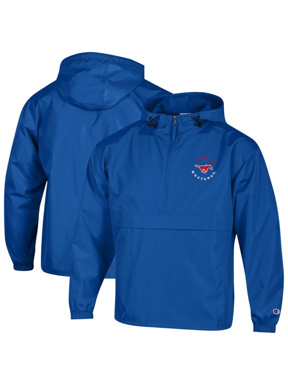 Men's Champion Royal SMU Mustangs Embroidered Half-Zip Hooded Packable Jacket