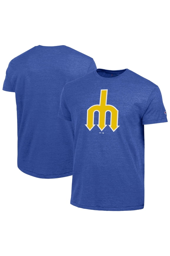 Men's Champion  Royal Seattle Mariners Cooperstown Logo Tri-Blend T-Shirt