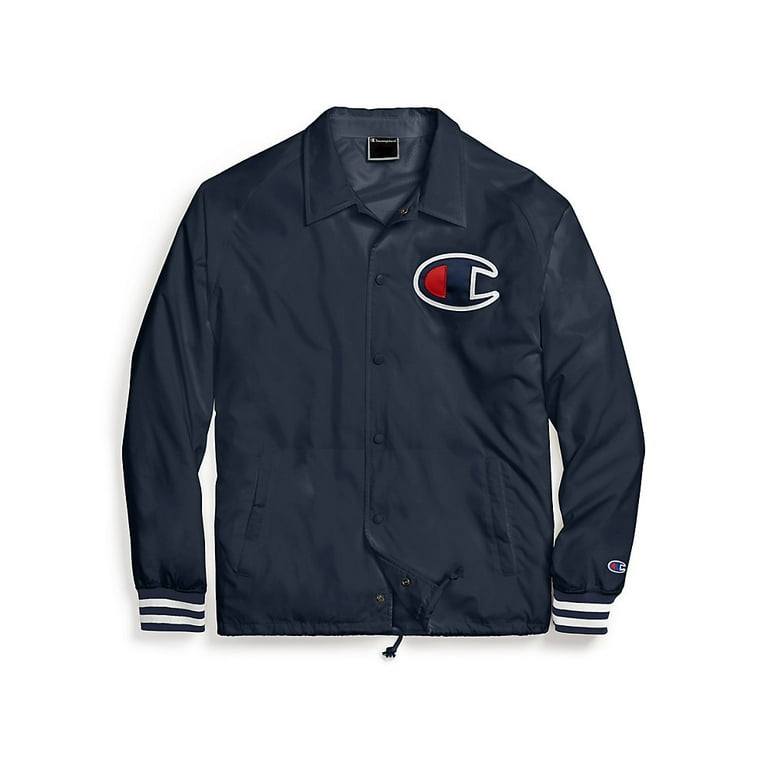 Men s Champion Satin Coaches Jacket Big C Logo Navy L Walmart