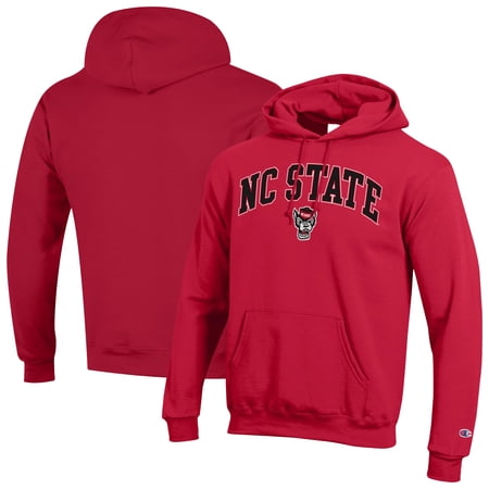 Men's-Champion Scarlet NC State Wolfpack Arched Logo Fleece Pullover Hoodie