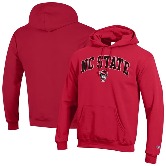 Men's-Champion  Scarlet NC State Wolfpack Arched Logo Fleece Pullover Hoodie