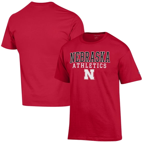 Men's Champion Scarlet Nebraska Huskers Athletics Logo Stack T-Shirt