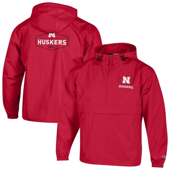Men's Champion Scarlet Nebraska Huskers Delay Packable Half-Zip Jacket