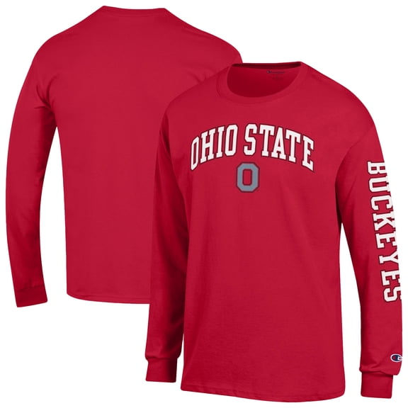 Men's Champion Scarlet Ohio State Buckeyes Arch Over Logo 2-Hit Long Sleeve T-Shirt